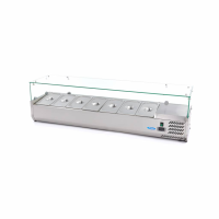 MAXIMA Stalviršinis paruošimo šaldytuvas 160 cm 7 × 1/3 GN su stiklo gaubtu 09400329 | E-gastro