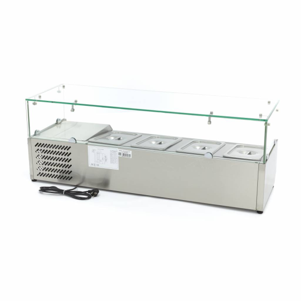 MAXIMA Stalviršinis paruošimo šaldytuvas 120 cm 4 × 1/3 GN su stiklo gaubtu 09400320 | E-gastro