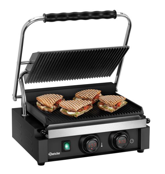 BARTSCHER Elektrinis kontaktinis grilis "Panini-MDI" 1R S, juodas, rifliuotas viršus ir apačia, 230V/2,2kW 150127 | E-gastro