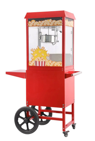 HENDI Spragintų kukurūzų „Popcorn“ aparatas su vežimėliu, Raudona, 940x510x(H)1553mm